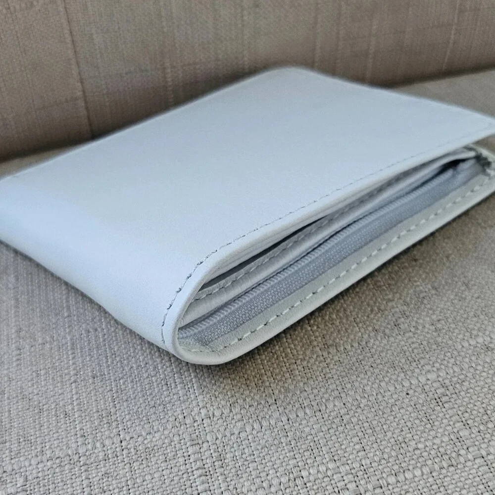 Handmade Wallet White Genuine Leather Bifold Card Holder Moneyfold Purse - Picture 6 of 11